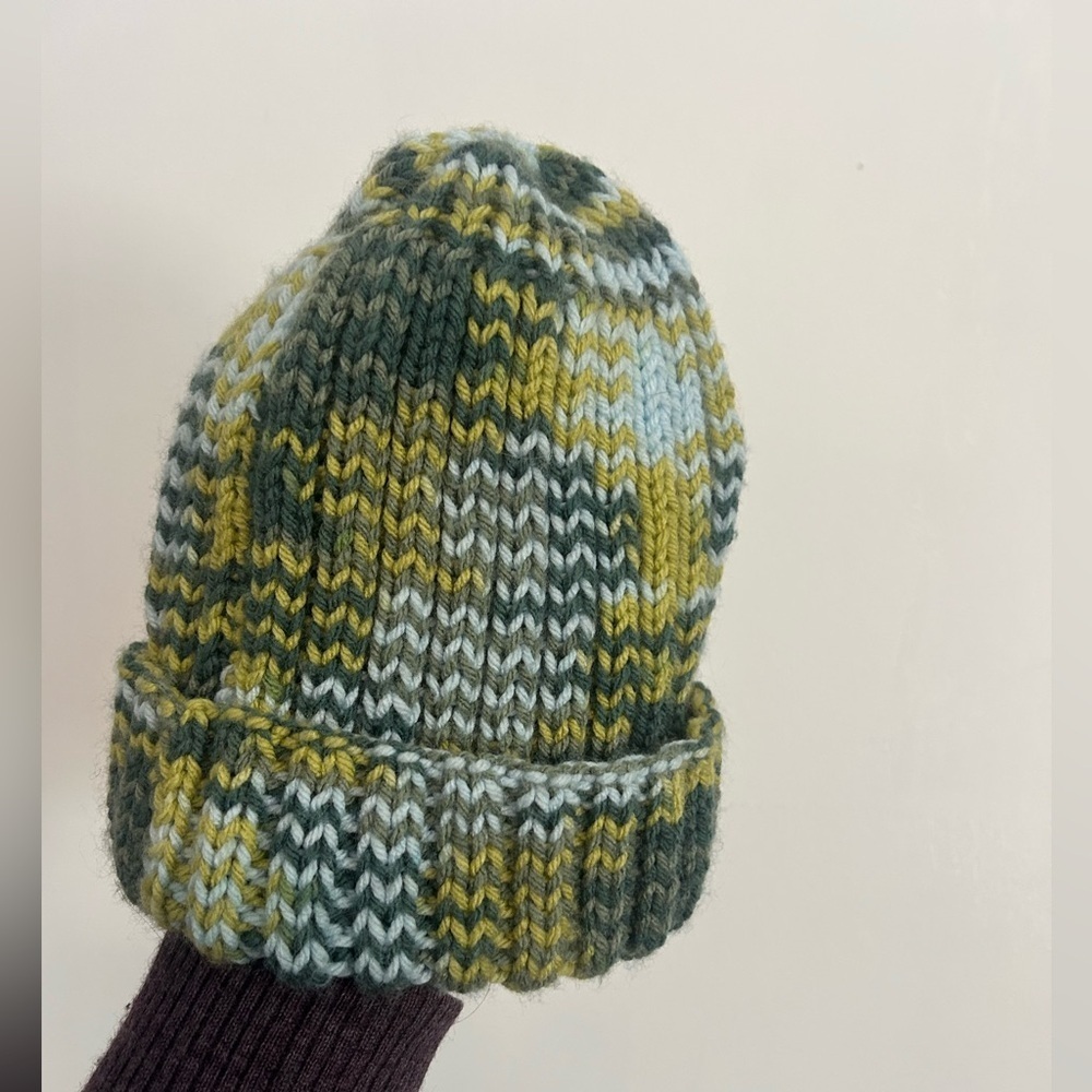 Kids' Green and Yellow Knit Beanie